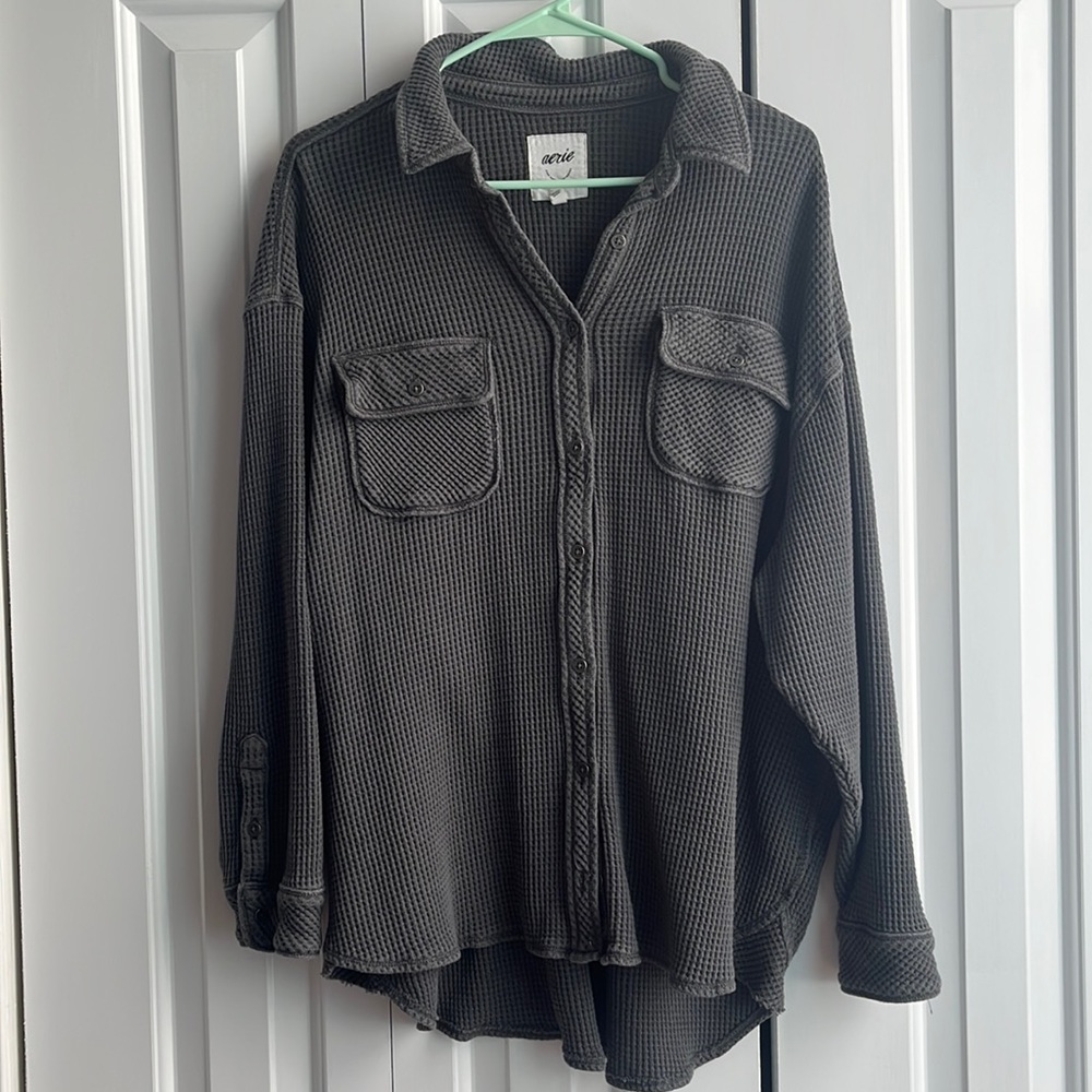 aerie waffle button down
